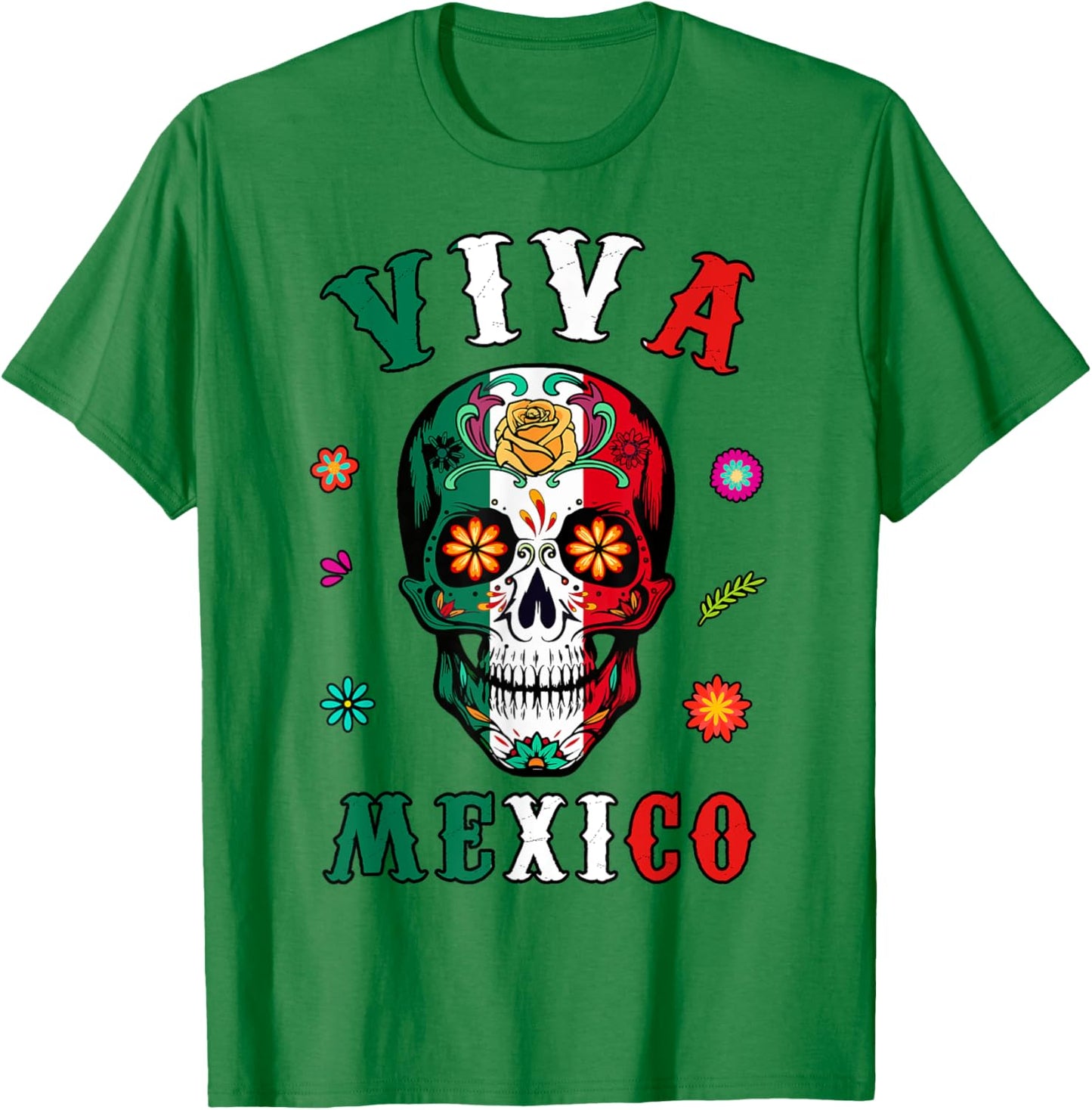 Viva Mexico-Shirt Mexican Flag Skull Women Men Boy Outfit T-Shirt - T-Shirt | Irish Green