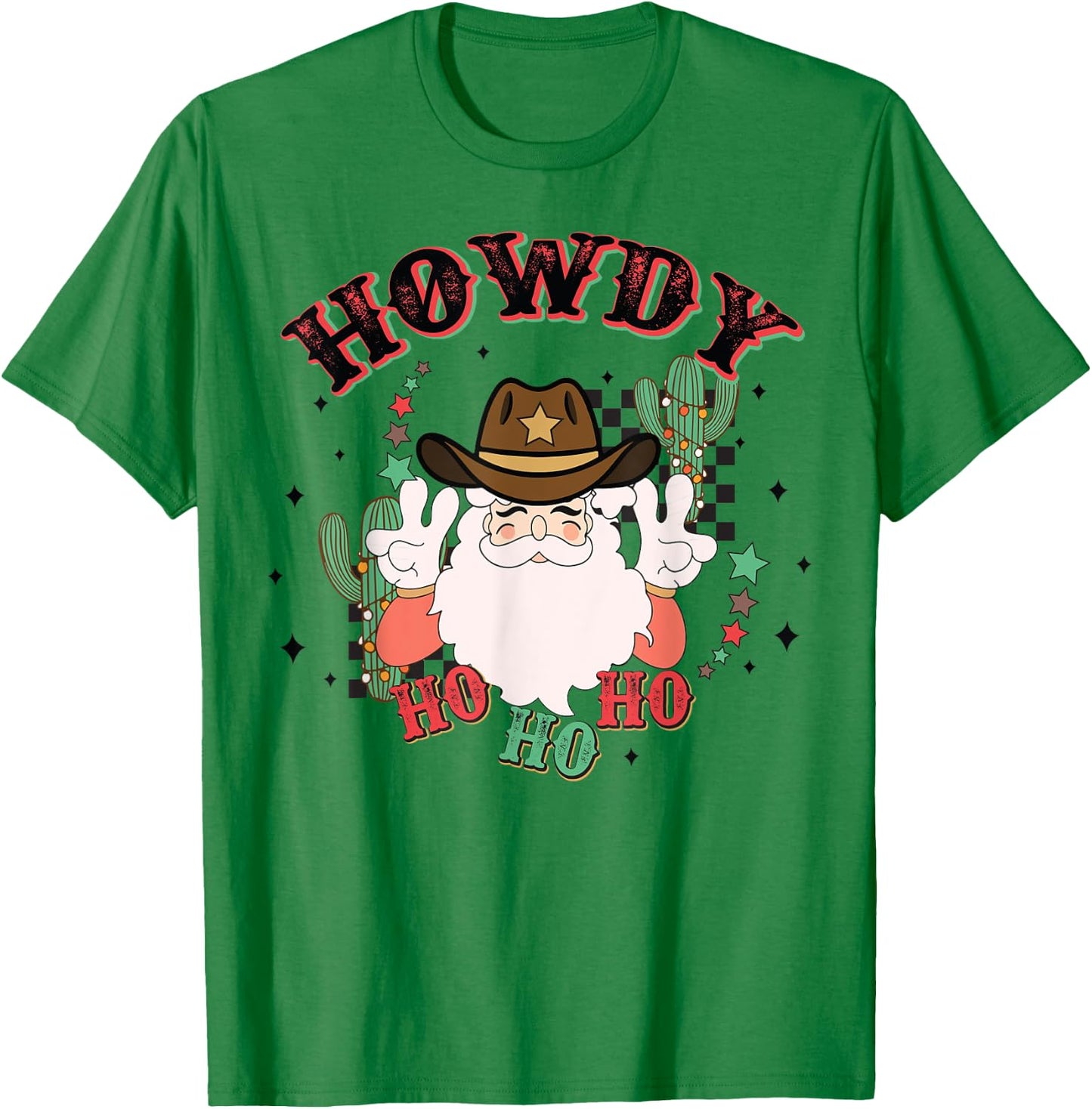 Vintage Howdy Ho Ho Ho Santa Cowboy Christmas Western T-Shirt - T-Shirt | Irish Green