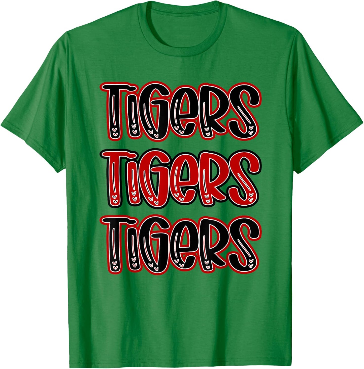Tigers Repeating School Spirit Red Black T-Shirt - T-Shirt | Irish Green