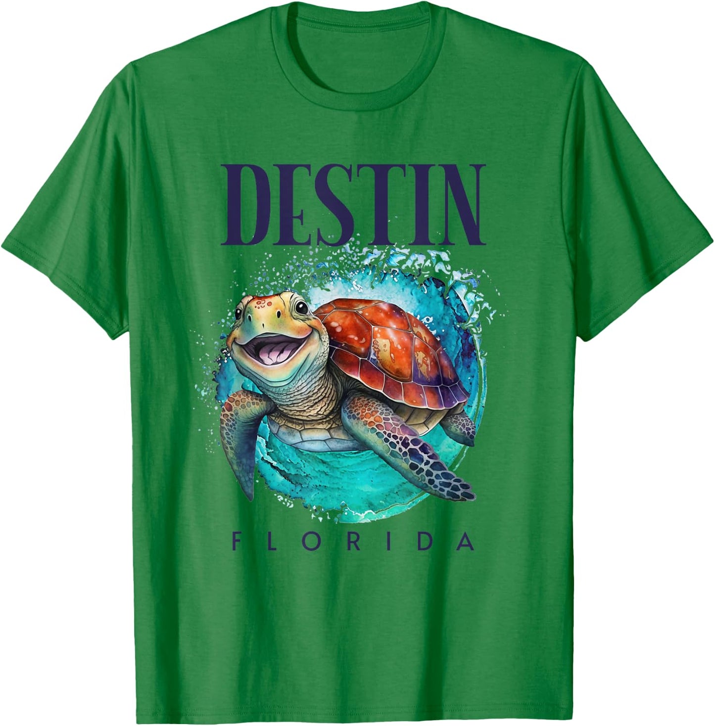 Destin Florida Watercolor Happy Sea Turtle T-Shirt - T-Shirt | Irish Green