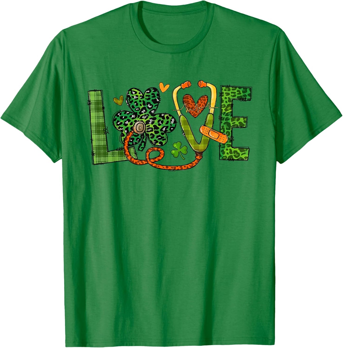 St Patrick's Day Irish Nurse Love Shamrock Stethoscope Nurse T-Shirt - T-Shirt | Irish Green
