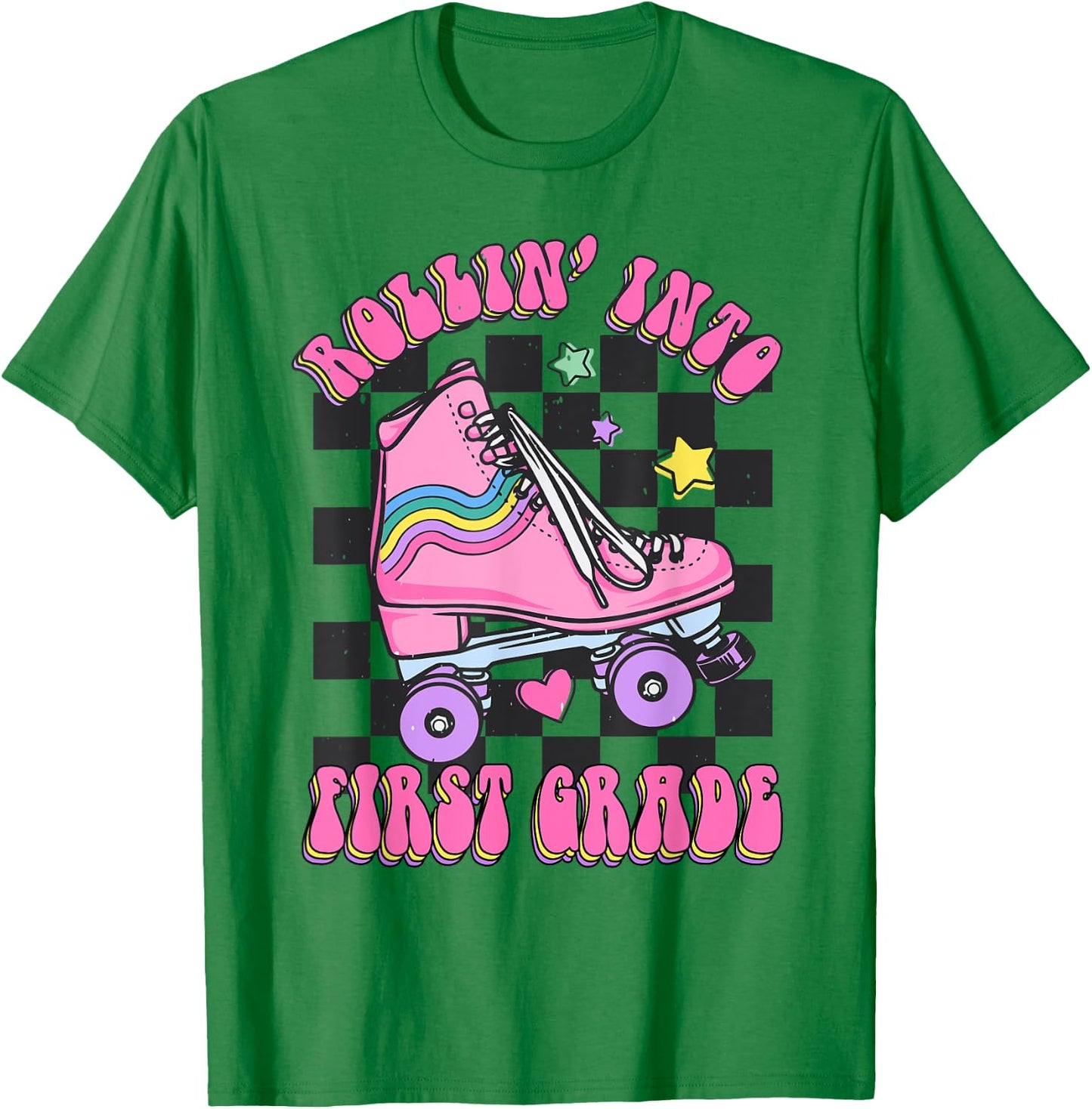 Kids Back To School Skating Rollin Into First 1st Grade T-Shirt - T-Shirt | Irish Green