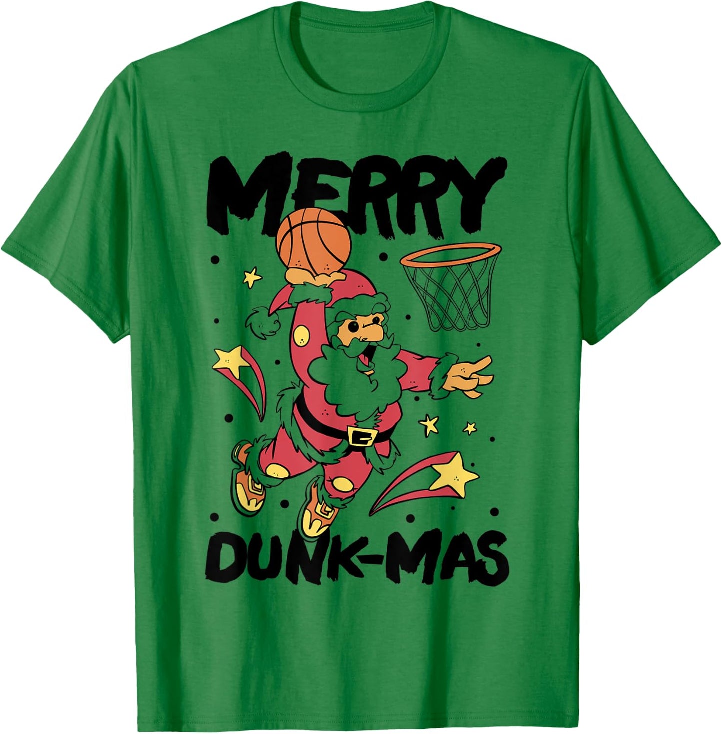 Merry Dunk-mas Sports Player Santa Christmas Basketball T-Shirt - T-Shirt | Irish Green