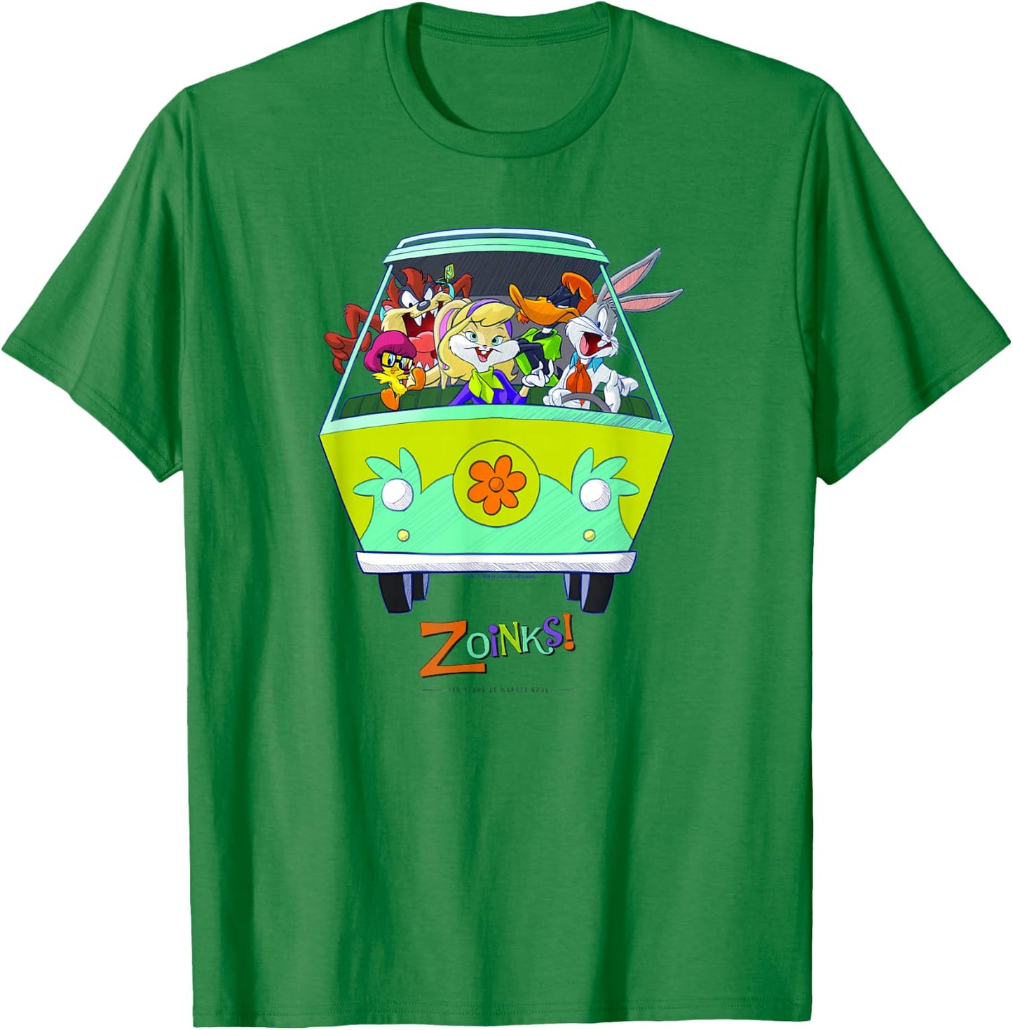 WB 100 Looney Tunes Group Shot The Mystery Machine Zoinks! T-Shirt - T-Shirt | Irish Green