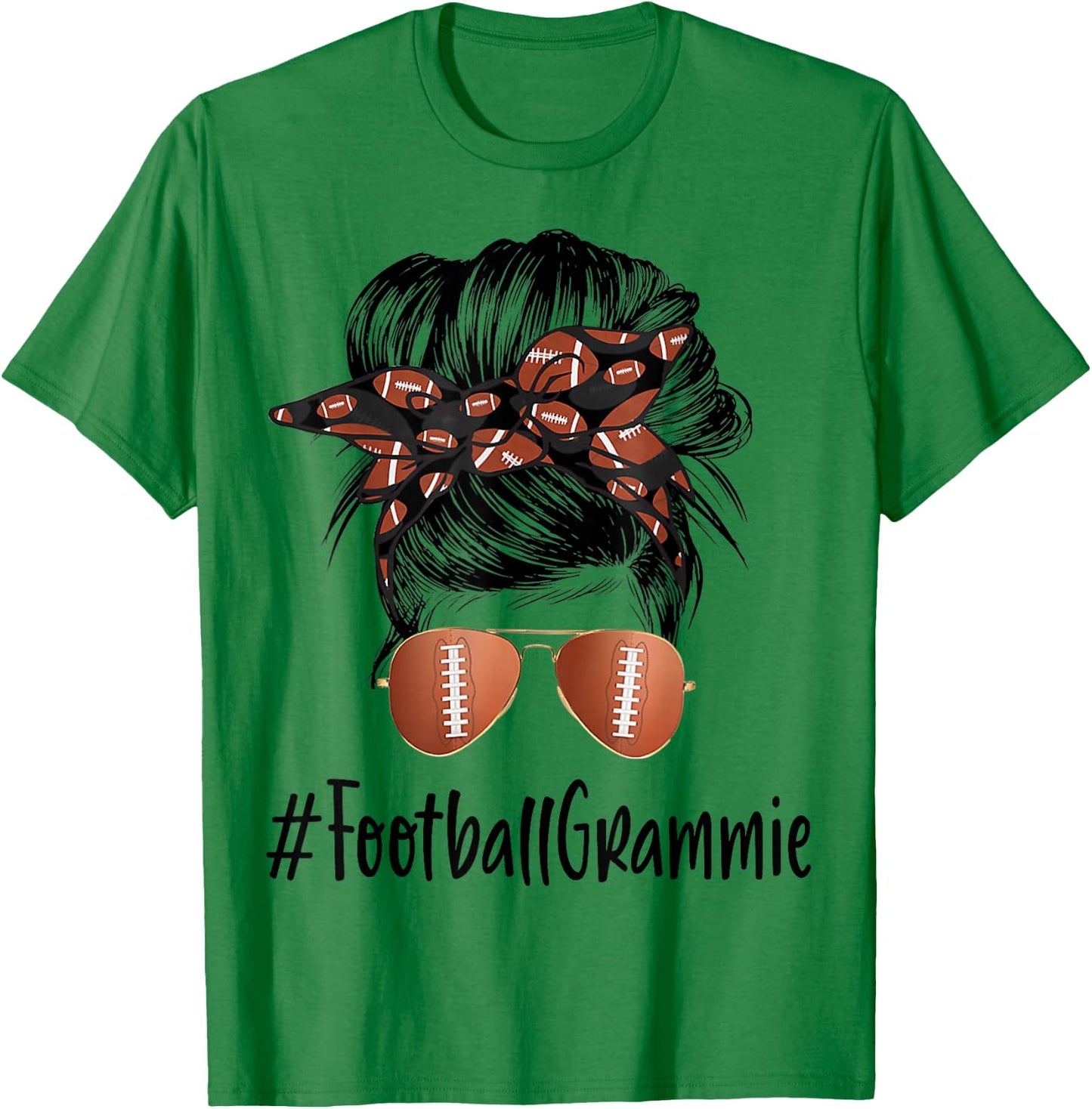 Football Grammie Life Messy Bun Football Player Mother's Day T-Shirt - T-Shirt | Irish Green