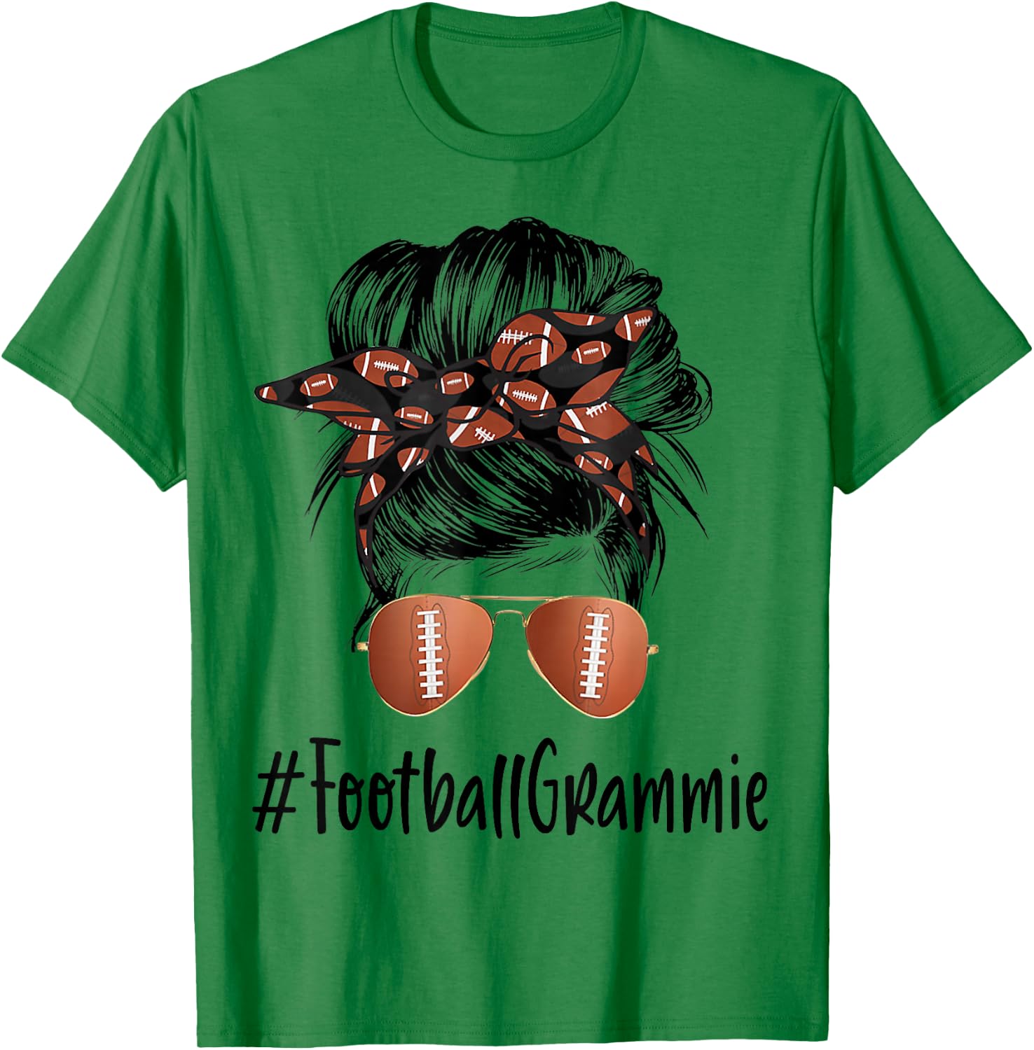 Football Grammie Life Messy Bun Football Player Mother's Day T-Shirt - T-Shirt | Irish Green