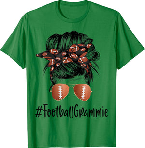 Football Grammie Life Messy Bun Football Player Mother's Day T-Shirt - T-Shirt | Irish Green