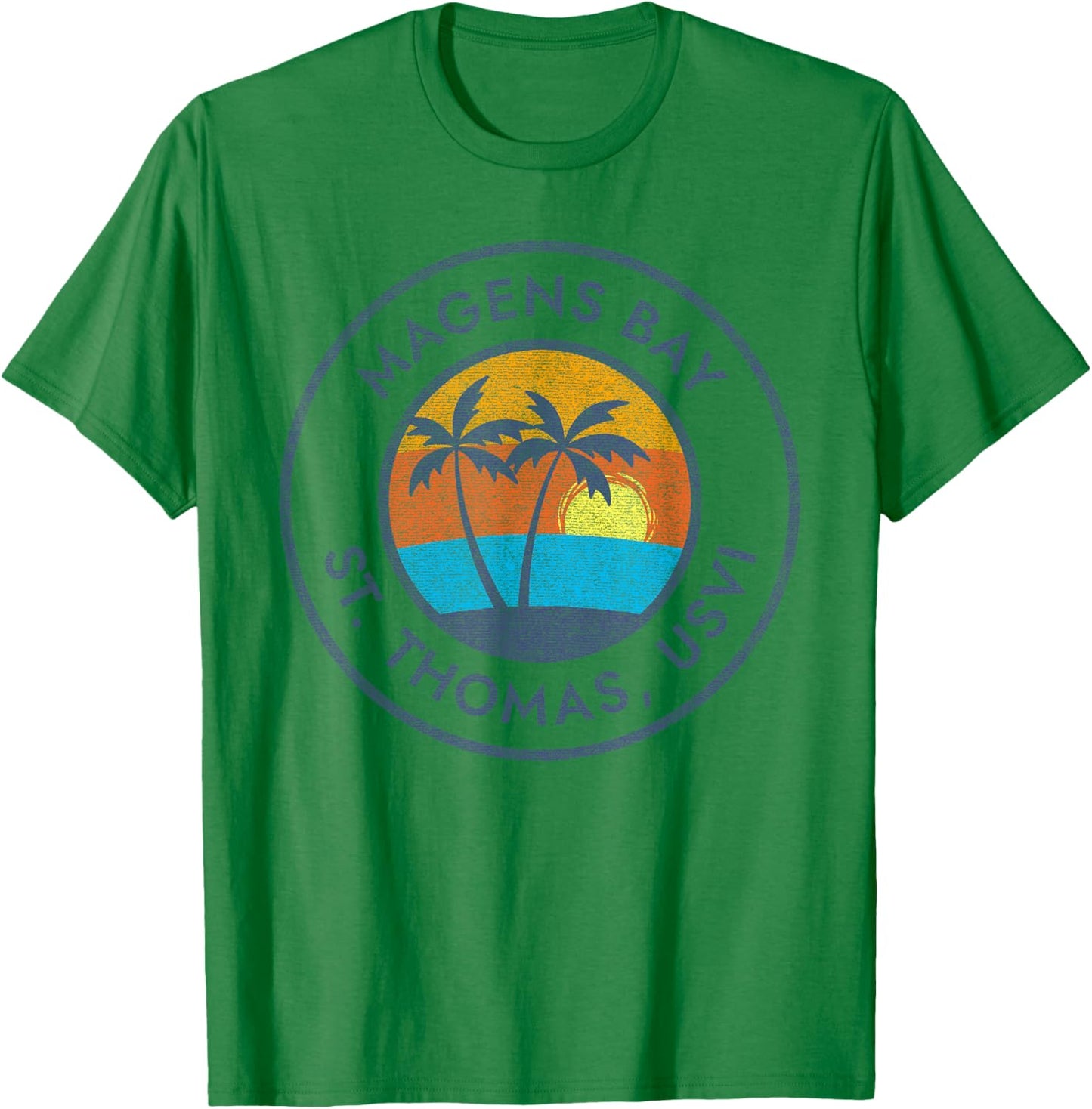 Magens Bay, St. Thomas USVI Vintage Sunset Faded Distressed T-Shirt - T-Shirt | Irish Green