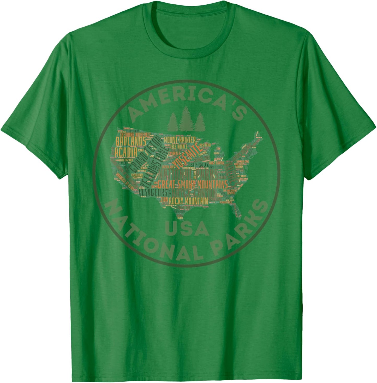 National Parks Map Hiking Travel Camping Outdoors Retro USA T-Shirt - T-Shirt | Irish Green