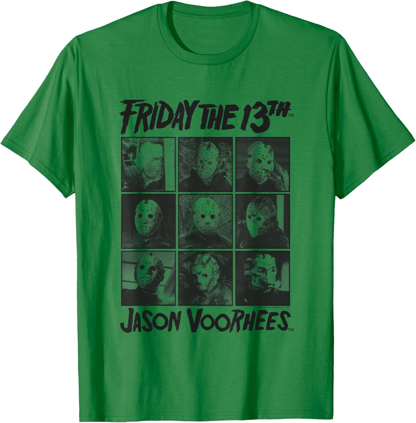Friday The 13th Jason Black and White Grid Horror Movie T-Shirt - T-Shirt | Irish Green
