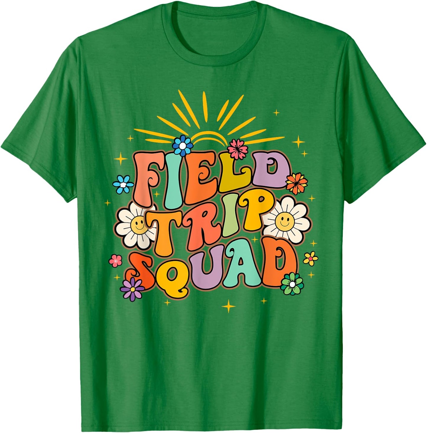 Hippie smile Face Field Trip Squad Groovy Field Day 2025 T-Shirt - T-Shirt | Irish Green