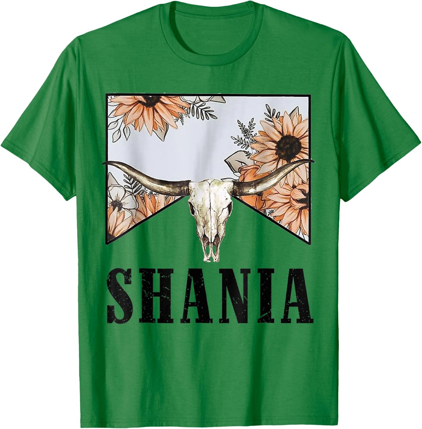 Shania Bull Skull Western Country Shania Cowgirl Howdy T-Shirt - T-Shirt | Irish Green