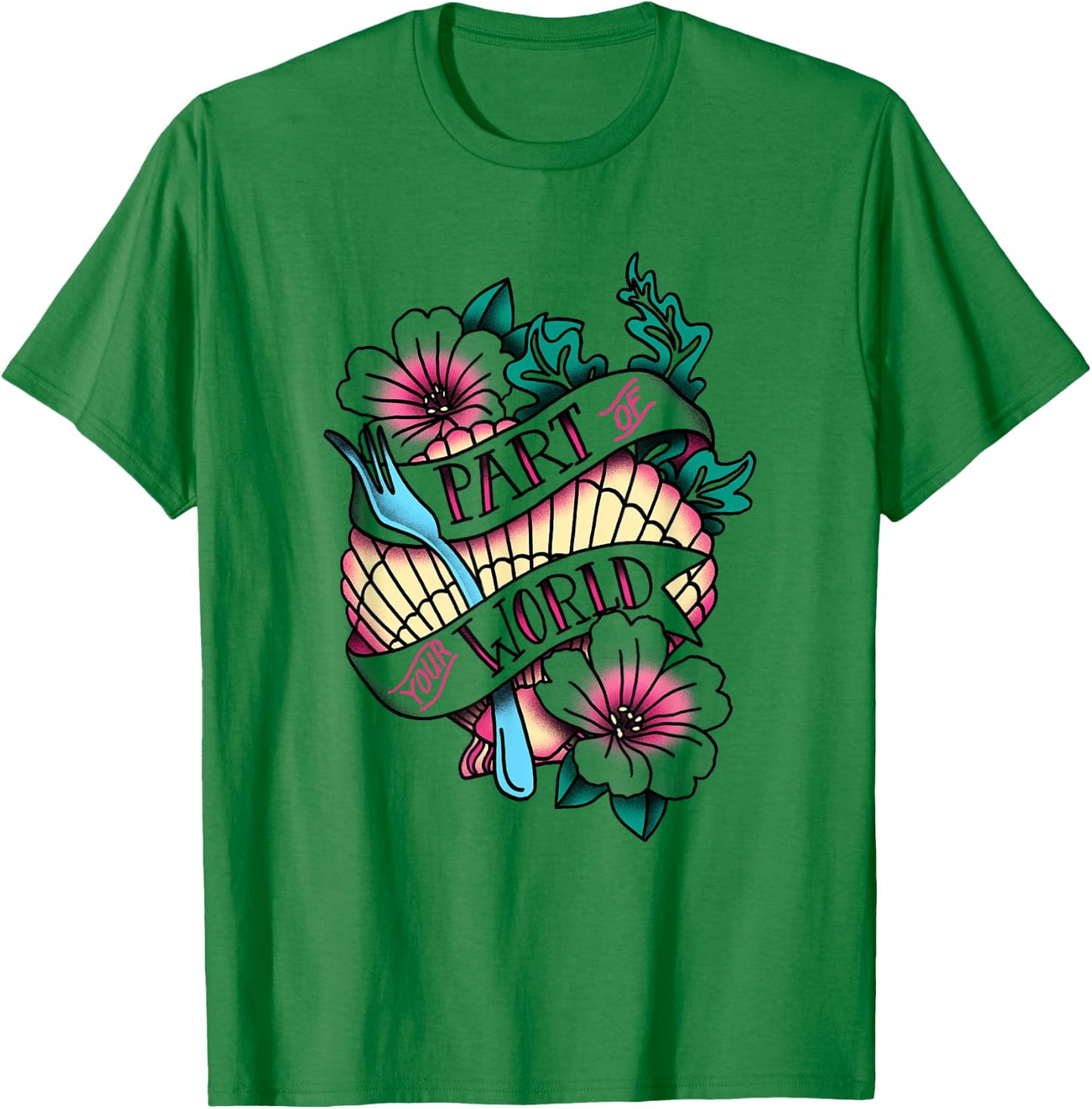 Disney The Little Mermaid Part Of Your World Tattoo Style T-Shirt - T-Shirt | Irish Green