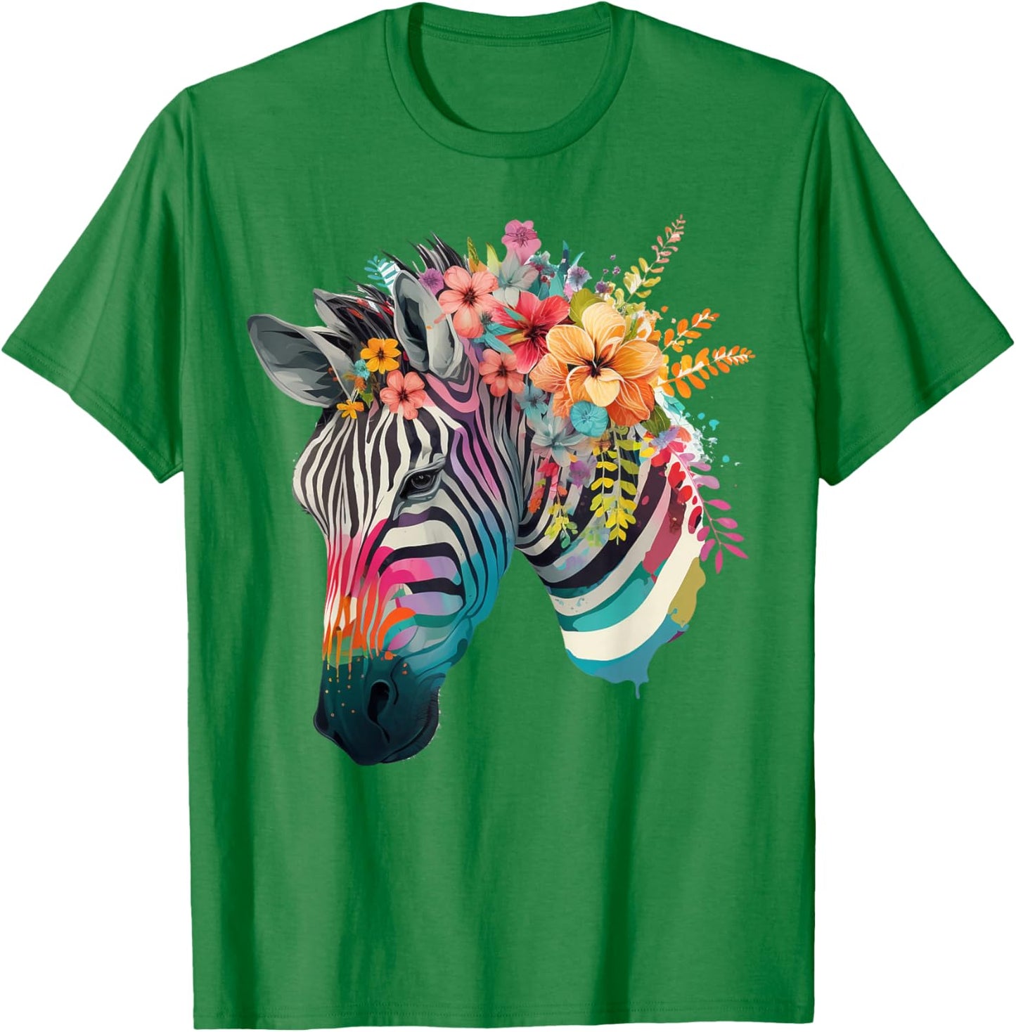 Cute Flower Zebra on summer Floral Zebra T-Shirt - T-Shirt | Irish Green