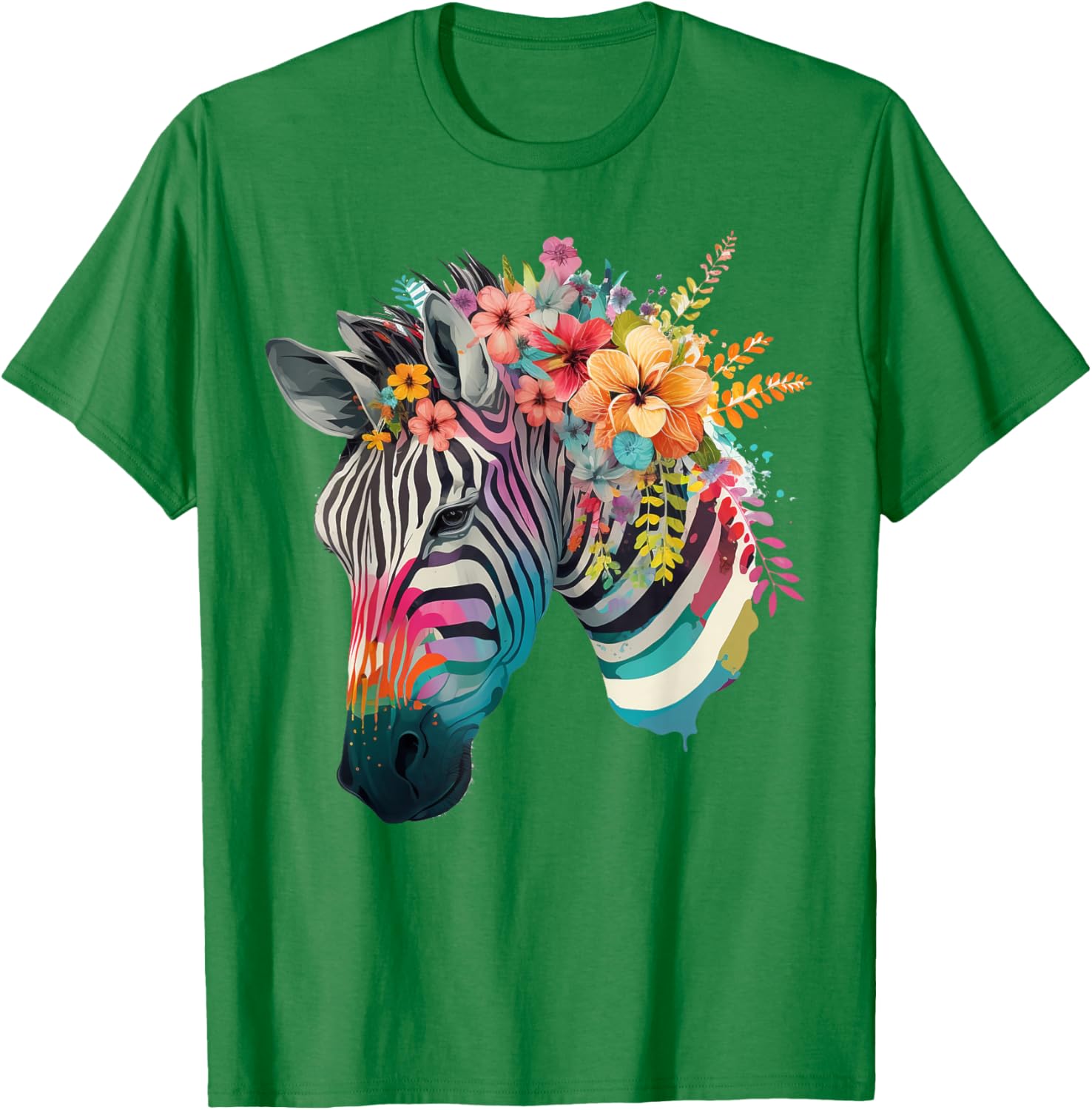 Cute Flower Zebra on summer Floral Zebra T-Shirt - T-Shirt | Irish Green