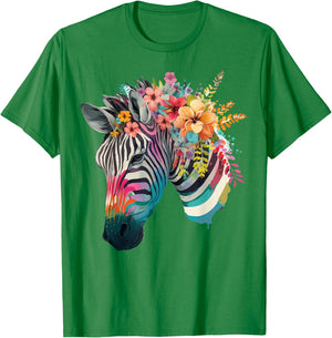 Cute Flower Zebra on summer Floral Zebra T-Shirt - T-Shirt | Irish Green