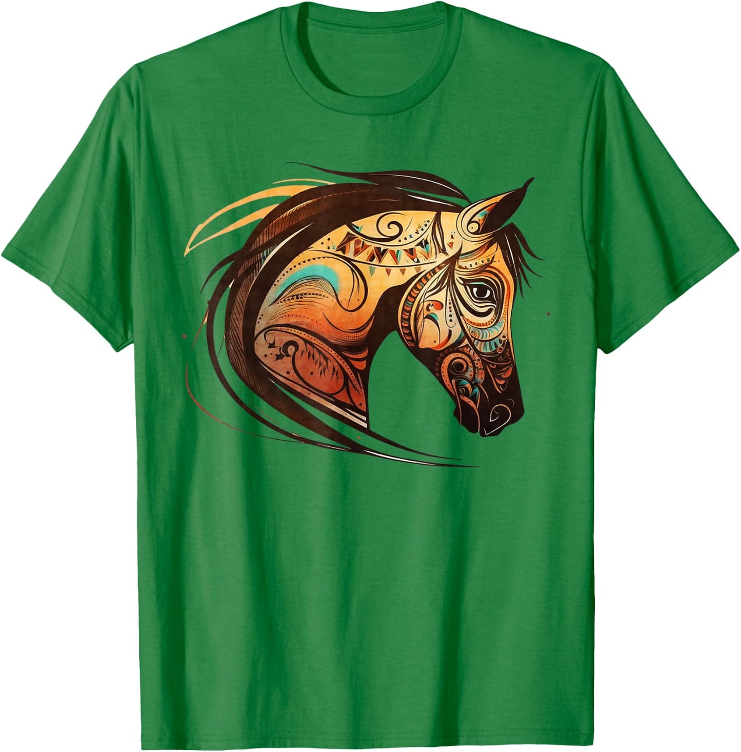 Horse Tribal Abstract Art Native American Geometric Horses T-Shirt - T-Shirt | Irish Green