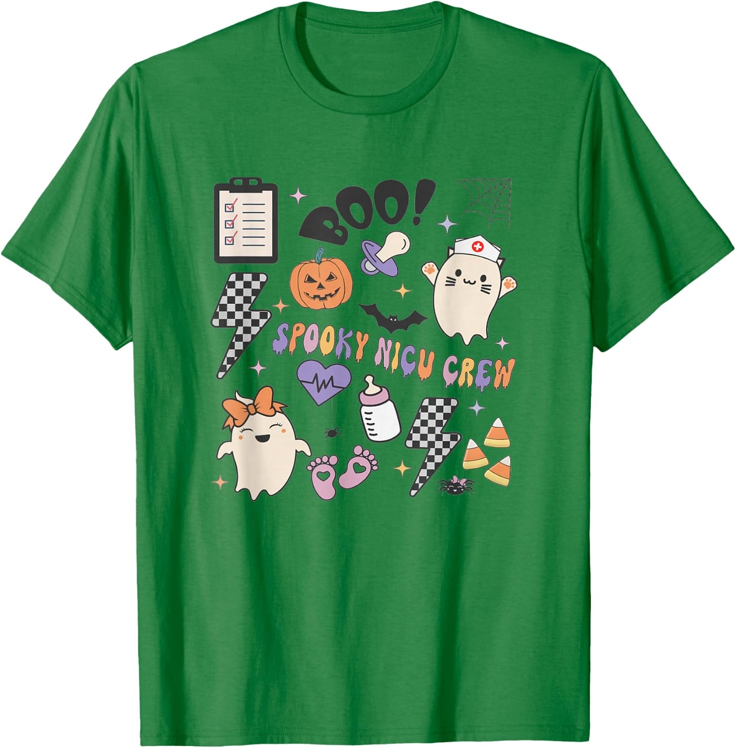 Retro Spooky NICU Nurse Halloween Cute Pumpkin Ghost Women T-Shirt - T-Shirt | Irish Green