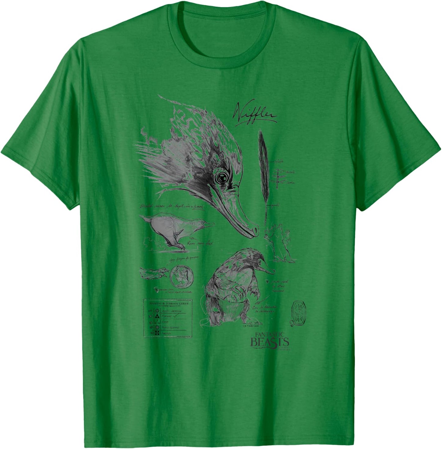 Fantastic Beasts Niffler Textbook Poster T-Shirt - T-Shirt | Irish Green