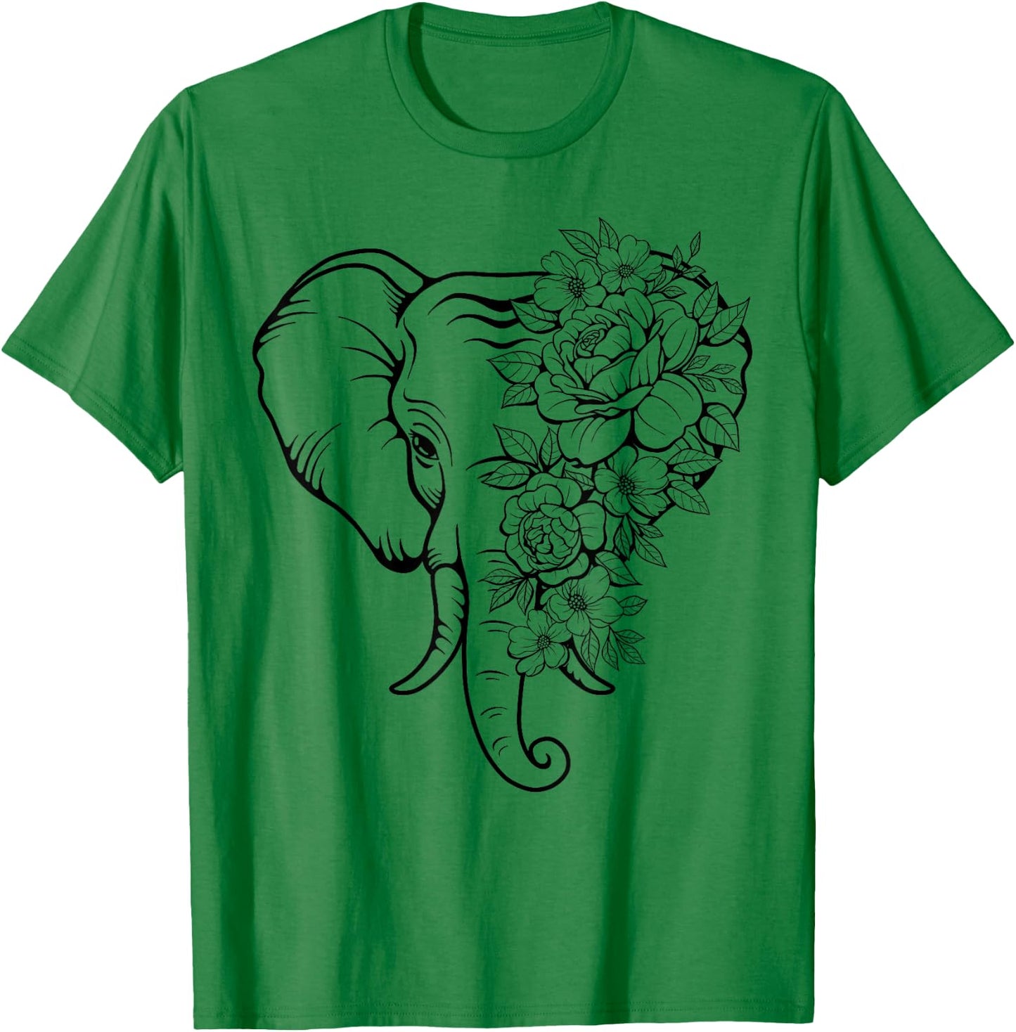 Elephant with Flowers Women Elephants Animal Lovers T-Shirt - T-Shirt | Irish Green