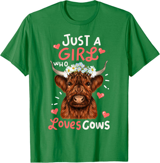 Scottish Highland Cow-Shirt Just Girl Loves Cow Kids Toddler T-Shirt - T-Shirt | Irish Green
