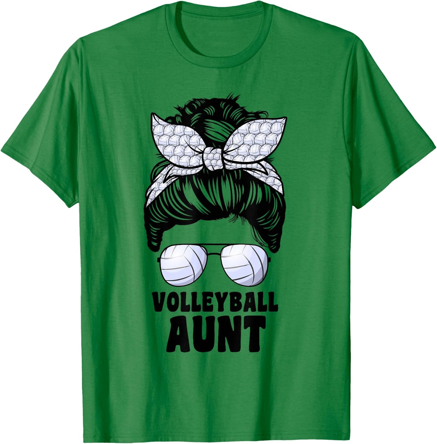 Proud Volleyball Aunt Messy Bun Volleyball Auntie T-Shirt - T-Shirt | Irish Green