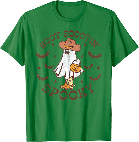 Boot Scootin Spooky Cute Ghost Western Halloween T-Shirt - T-Shirt | Irish Green