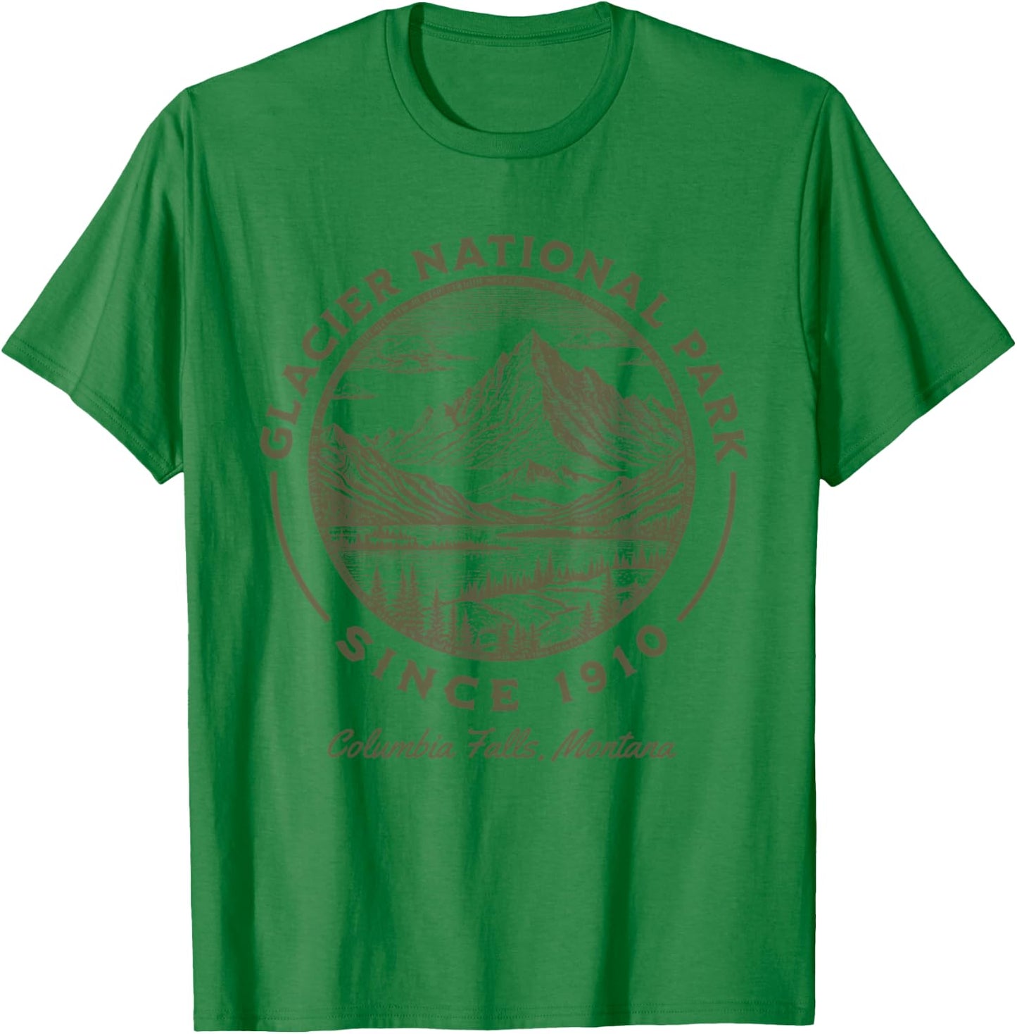Glacier National Park Since 1910 Rustic Logo Columbia Falls T-Shirt - T-Shirt | Irish Green