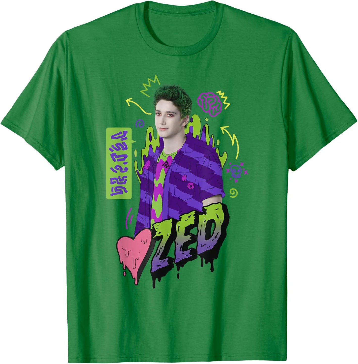 Disney Zombies Zed Heart Drippy Poster T-Shirt - T-Shirt | Irish Green