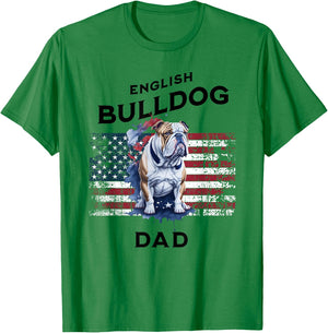 Patriotic English Bulldog Dad Print T-Shirt - T-Shirt | Irish Green