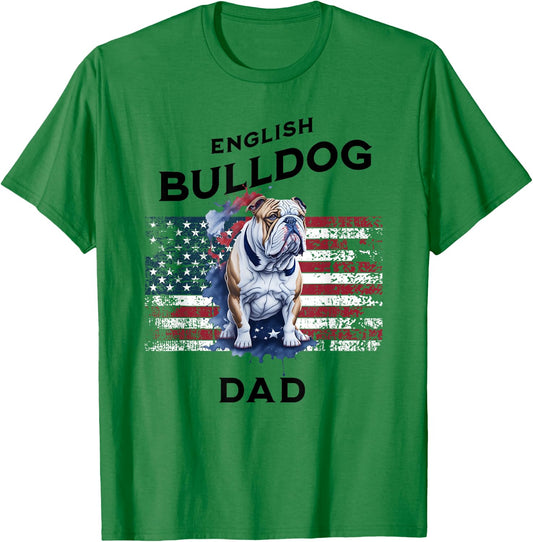 Patriotic English Bulldog Dad Print T-Shirt - T-Shirt | Irish Green