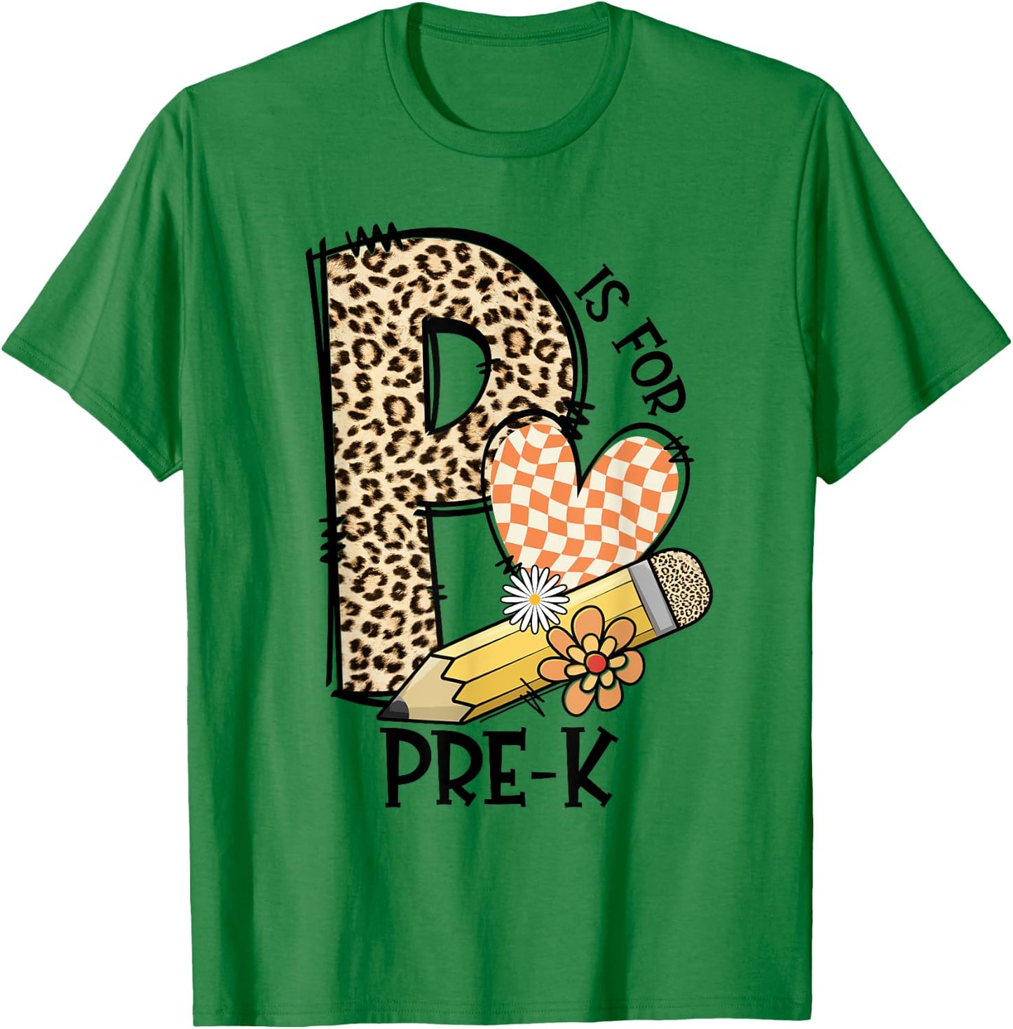 P Is For Pre K Teacher Leopard First Day Of School Women Girls Kids T-Shirt - T-Shirt | Irish Green