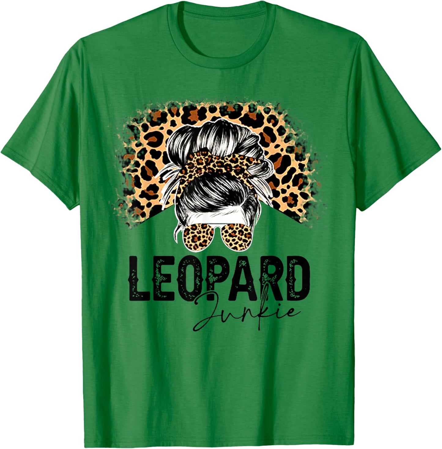 Messy Bun Leopard Junkie Sunglasses Hello Summer Mothers Day T-Shirt - T-Shirt | Irish Green