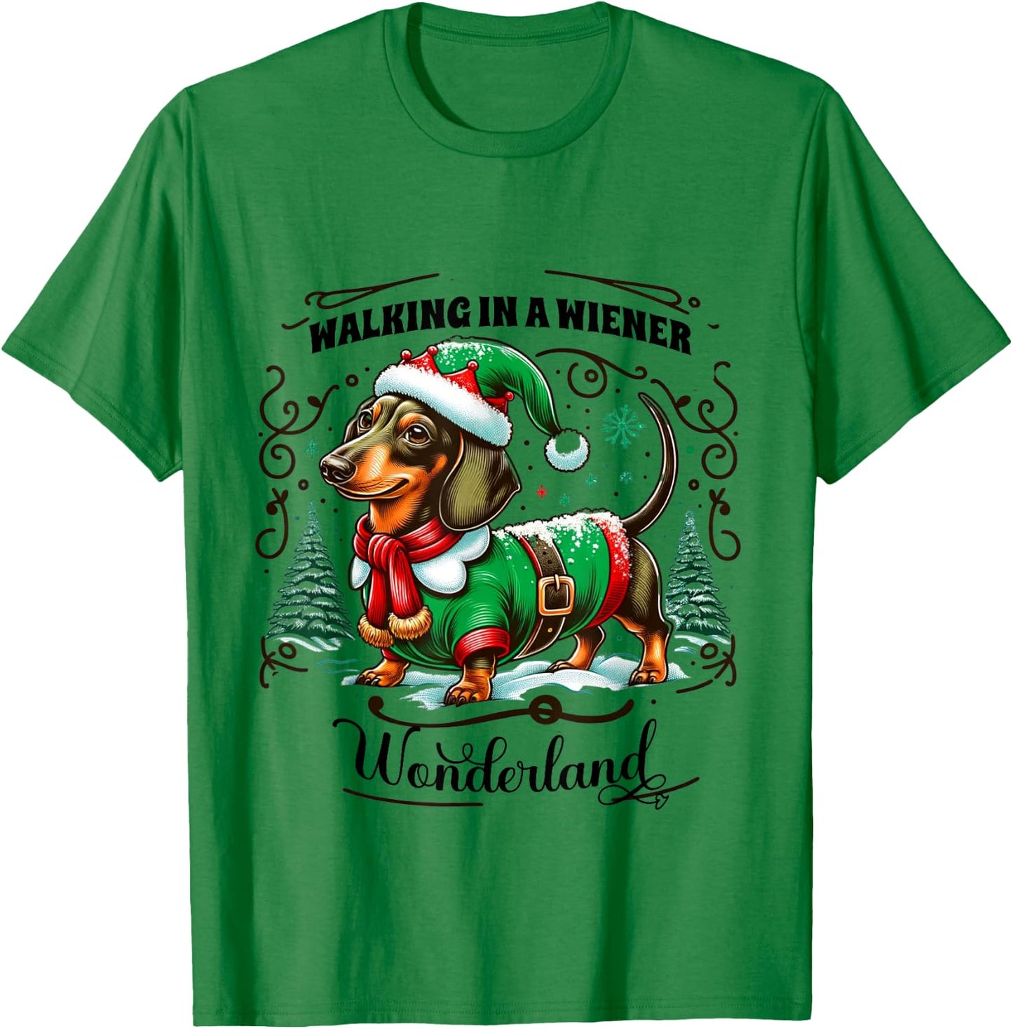 Dachshund Christmas Walking In A Wiener Wonderland Cute Dog Men Women Kids T-Shirt - T-Shirt | Irish Green