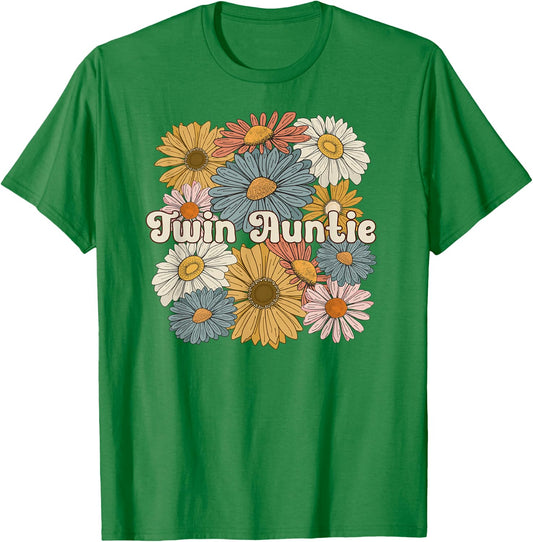 Twin Aunt Flowers Aunt Of Twins Twin Auntie Of Twins T-Shirt - T-Shirt | Irish Green