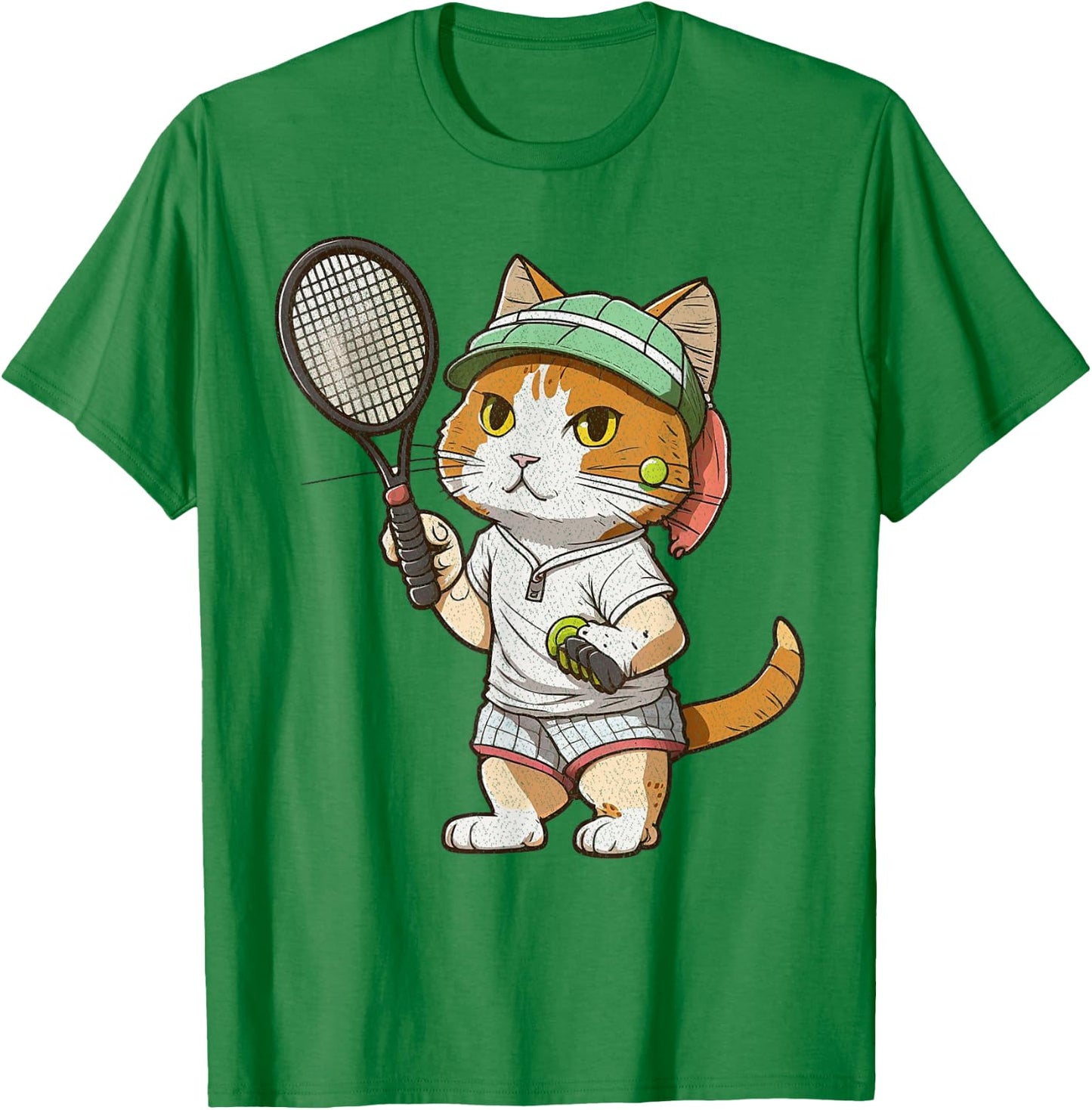Vintage Cat Playing Tennis, Tennis Racquet, Kitties Lover T-Shirt - T-Shirt | Irish Green