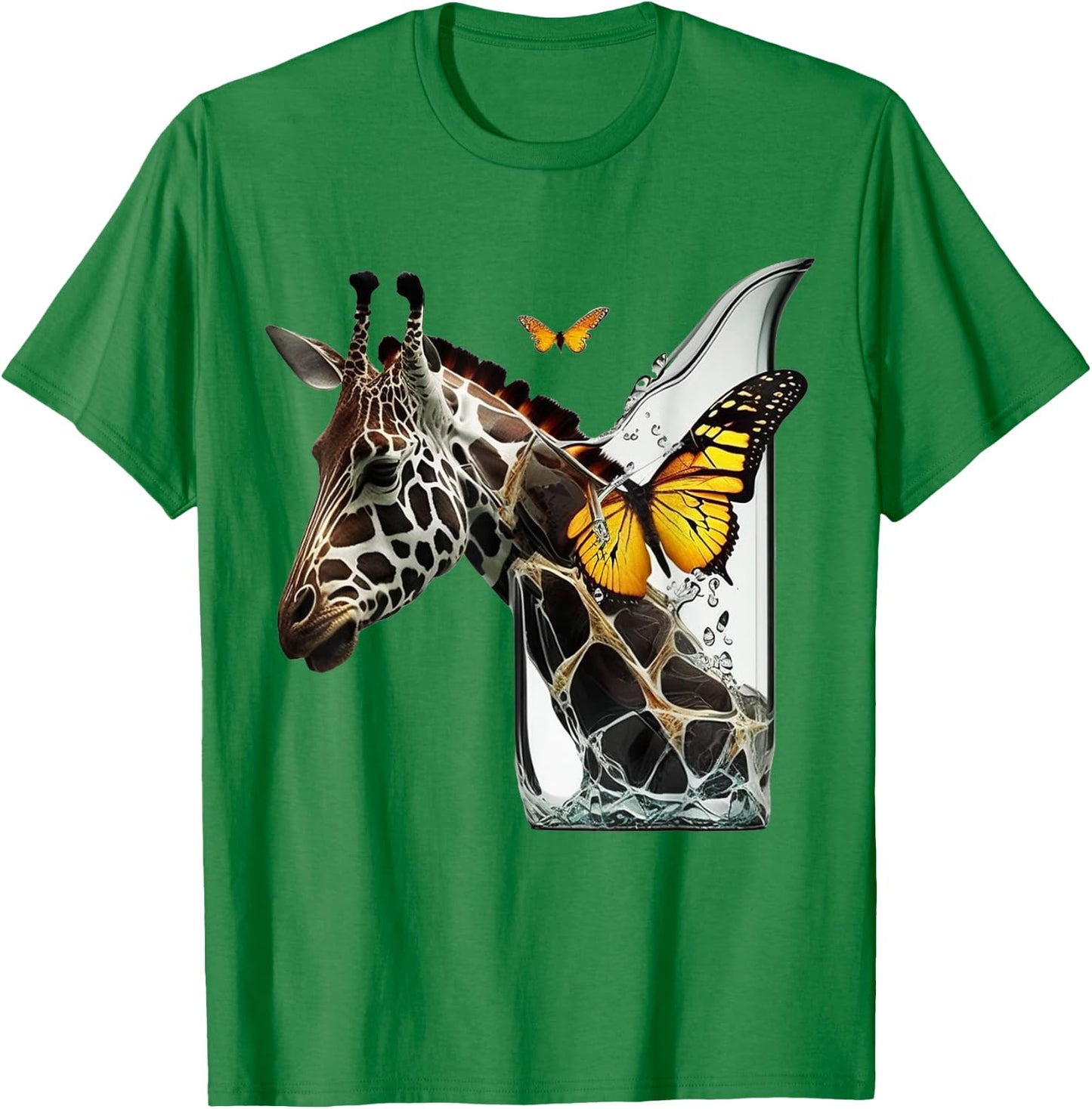 Giraffe Butterfly Art Animal T-Shirt - T-Shirt | Irish Green