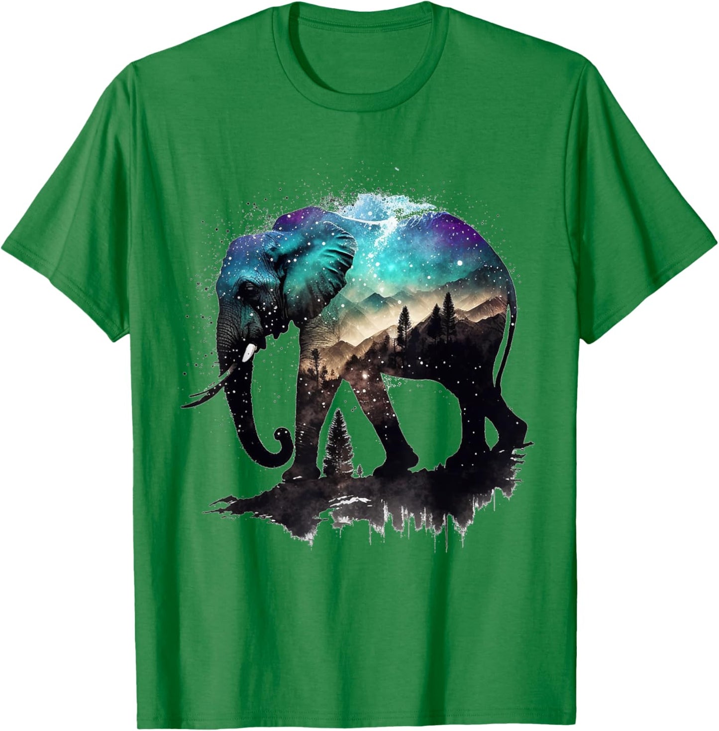 Elephant Art Mountains Astronomy Colourful Animal Elephant T-Shirt - T-Shirt | Irish Green