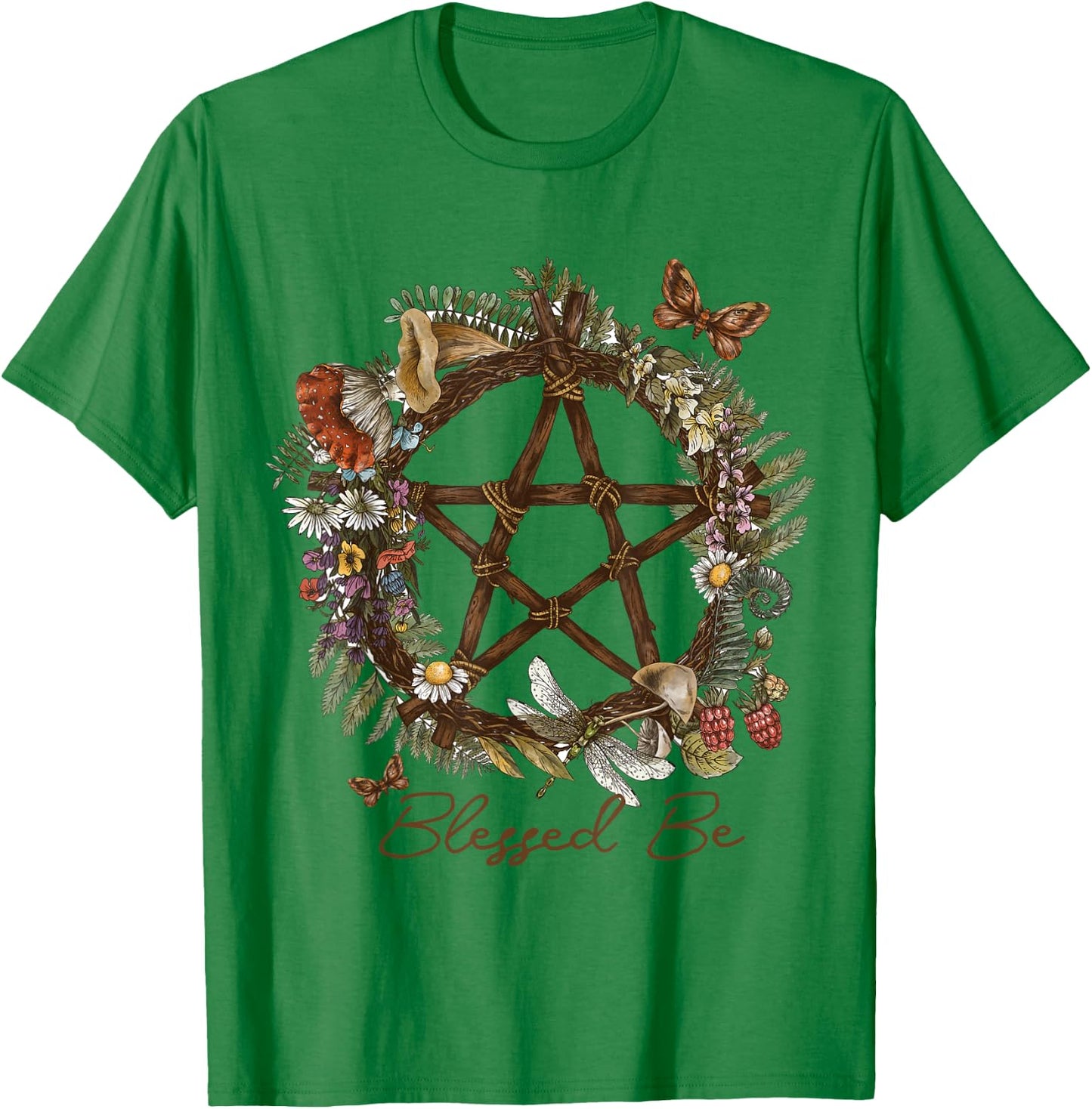 Blessed Be Floral Pentacle Witchcraft Pagan Witchy Design T-Shirt - T-Shirt | Irish Green