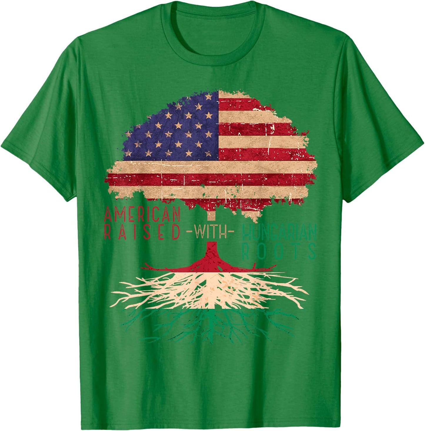 American Raised with Hungarian Roots America Hungary Flag T-Shirt - T-Shirt | Irish Green
