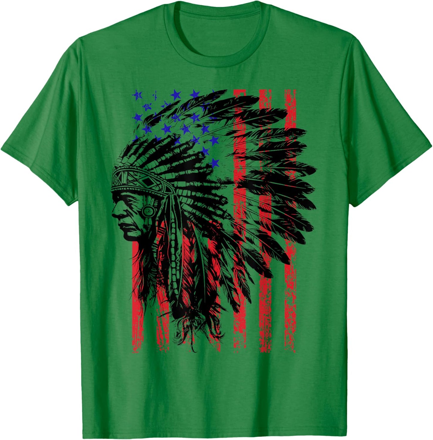 Native American Indian Headdress American Flag 4th of July T-Shirt - T-Shirt | Irish Green
