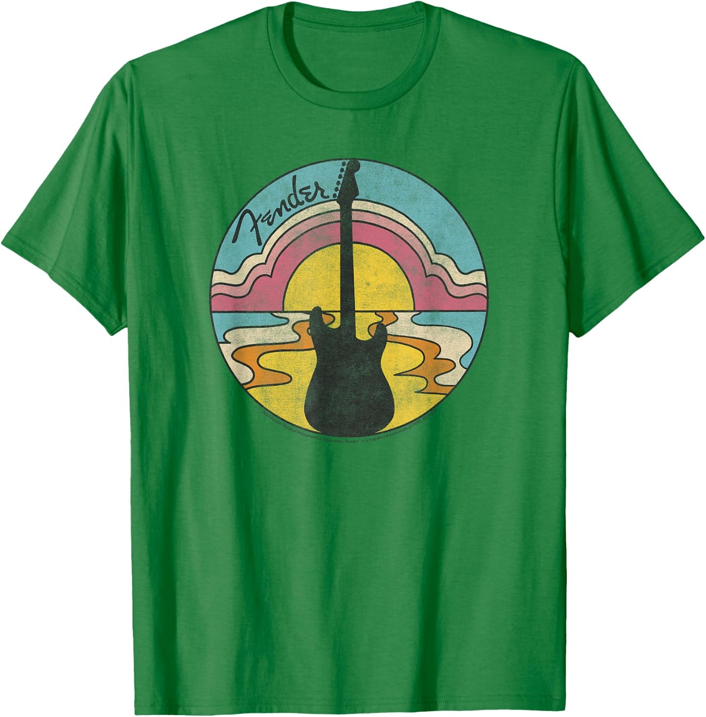 Fender Beach Guitar Sunset Outline T-Shirt - T-Shirt | Irish Green