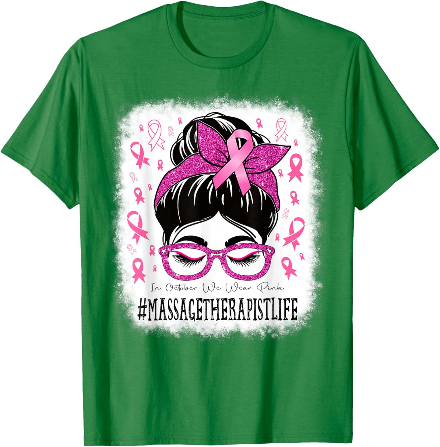 Massage Therapist Messy Bun Women Breast Cancer Awareness T-Shirt - T-Shirt | Irish Green