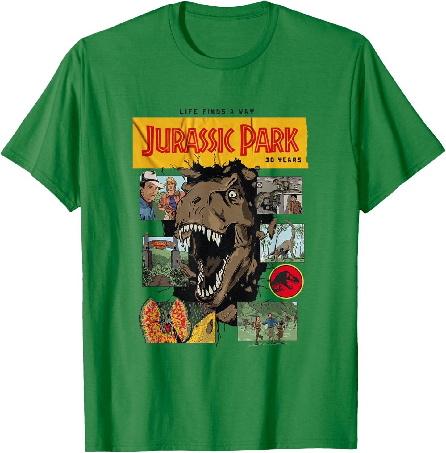 Jurassic Park 30th Anniversary Life Finds a Way T-Shirt - T-Shirt | Irish Green