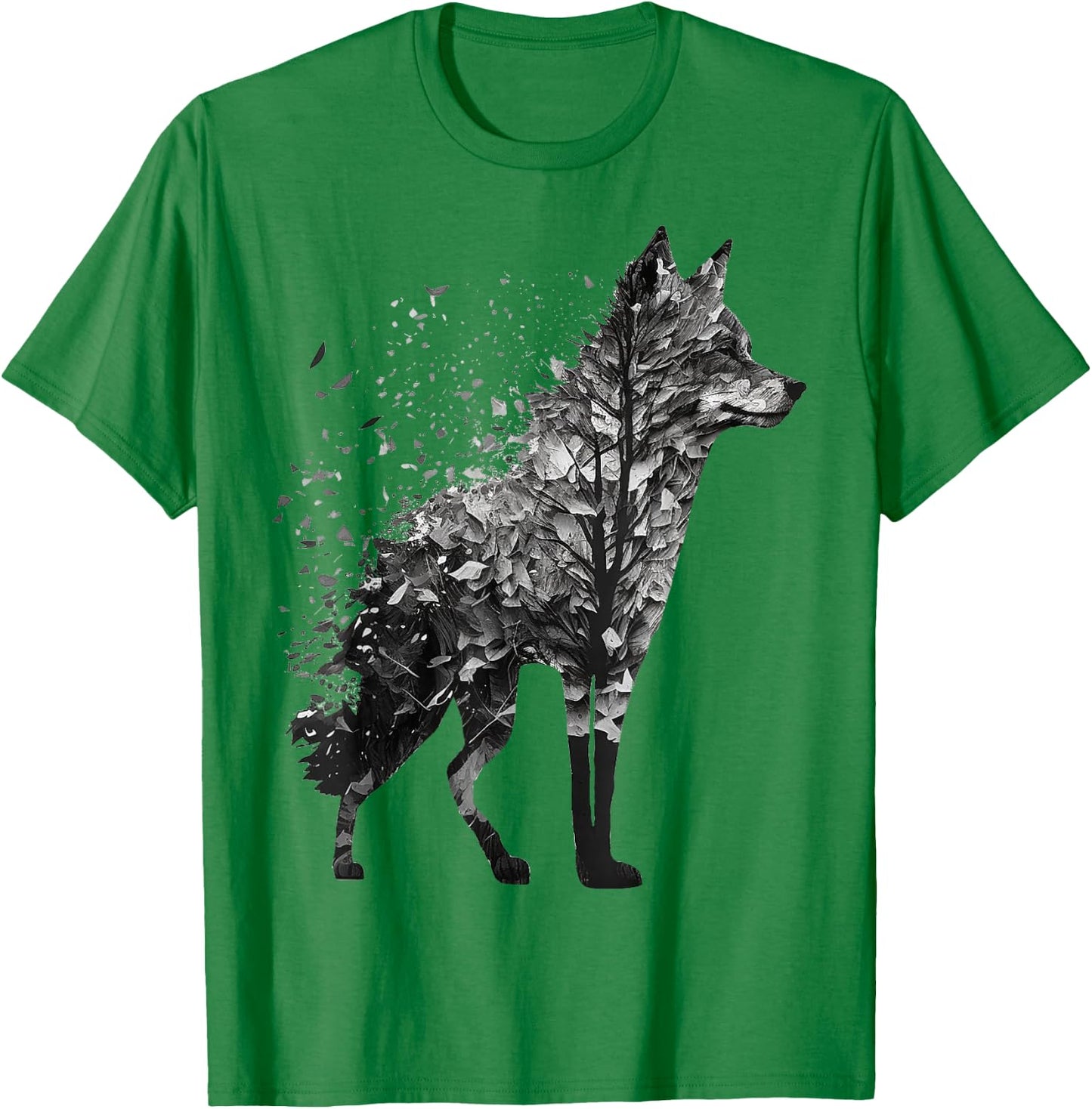Wolf Tree Decay Drawing Animal Print Art Wolf T-Shirt - T-Shirt | Irish Green