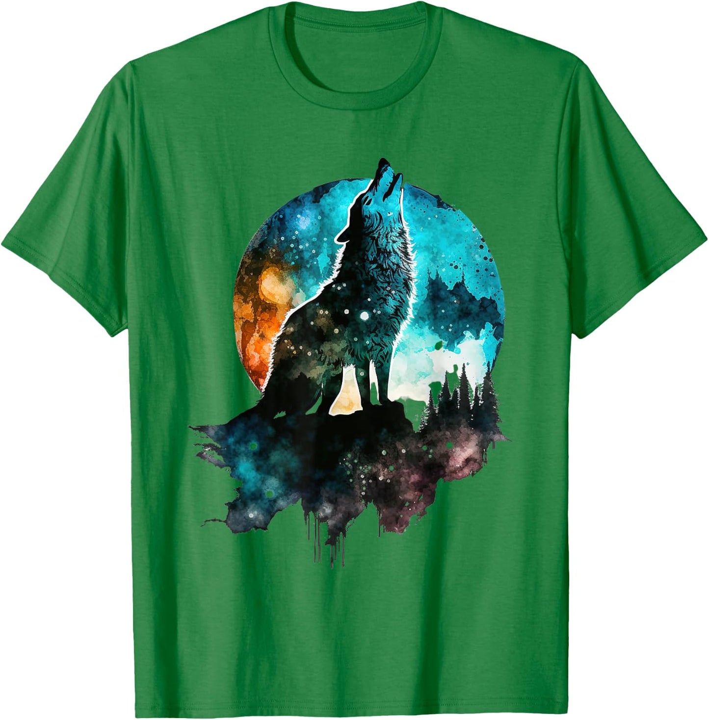 Howling Wolf Moon Graphic Design - Women Wolf T-Shirt - T-Shirt | Irish Green