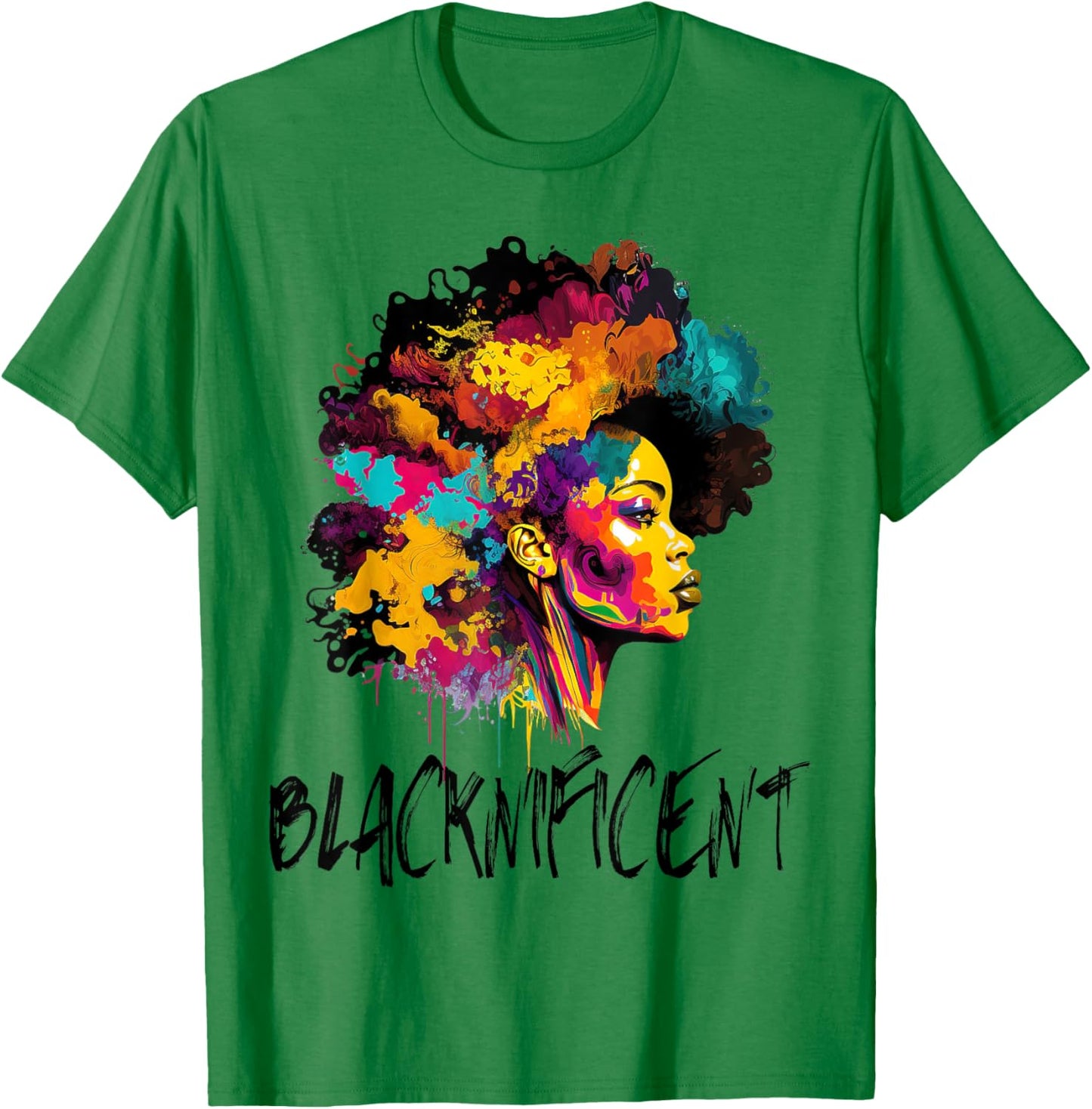 Blacknificent Afro Woman African American Melanin BLM Gift T-Shirt - T-Shirt | Irish Green