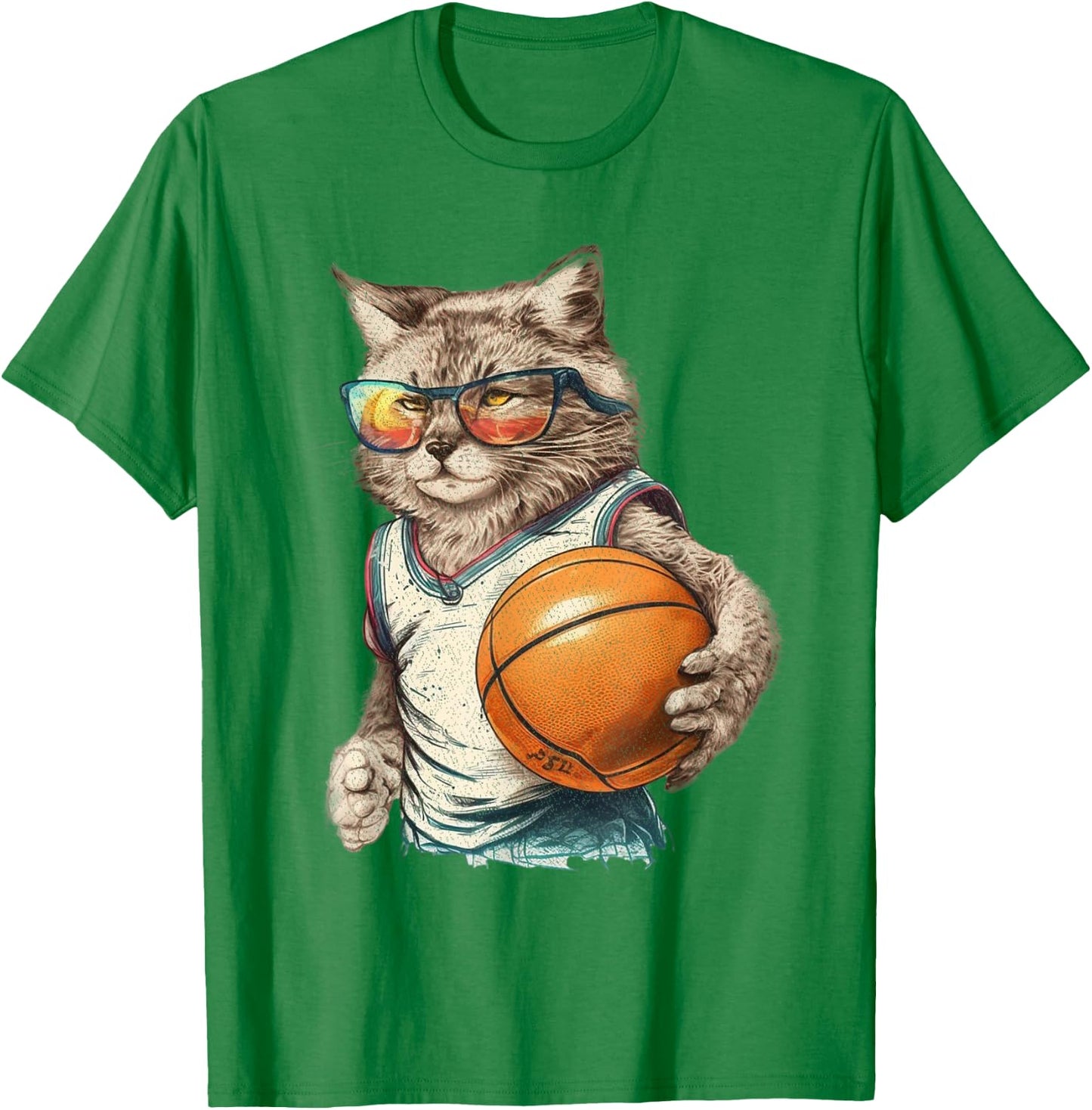 Vintage Retro Cat Playing Basketball, Kitties Pet Lover T-Shirt - T-Shirt | Irish Green
