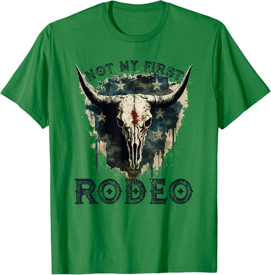 Patriotic Longhorn Skull, Not My First Rodeo Cowgirl T-Shirt - T-Shirt | Irish Green