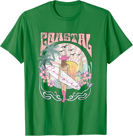 Coastal Cowgirl Aesthetic Cowgirl Surf Beach Cowgirls Outfit T-Shirt - T-Shirt | Irish Green